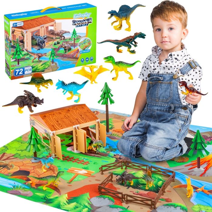 KIMIGO 28 Dinosaures Avec Tapis De Jeu – Grand Coffret Préhistorique Pour Enfants 3-6 Ans