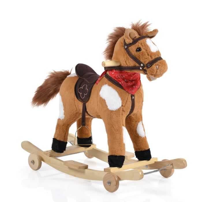 Cheval a bascule en peluche Moni Thunder WJ 302 Mouvements sonores Patins et roulettes Jusqu a 50 kg Cdiscount Jeux Jouets