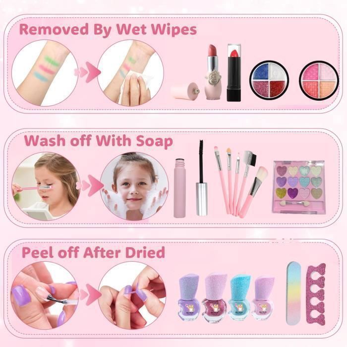 Kit Maquillage Enfant Lavable Flybay - Mallette Complète Avec Bijoux Pour Filles 3-12 Ans