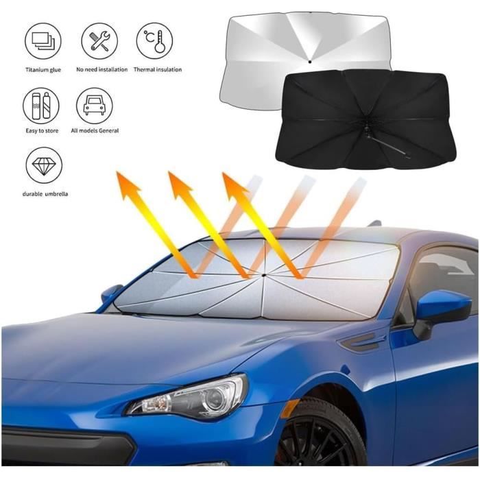 Pare-Soleil Parapluie Voiture 136.5x76 Cm – Protection 360° Anti-UV 99,9%, Bloque Chaleur, Pliage Compact, Universel Pour Pare-Brise Avant