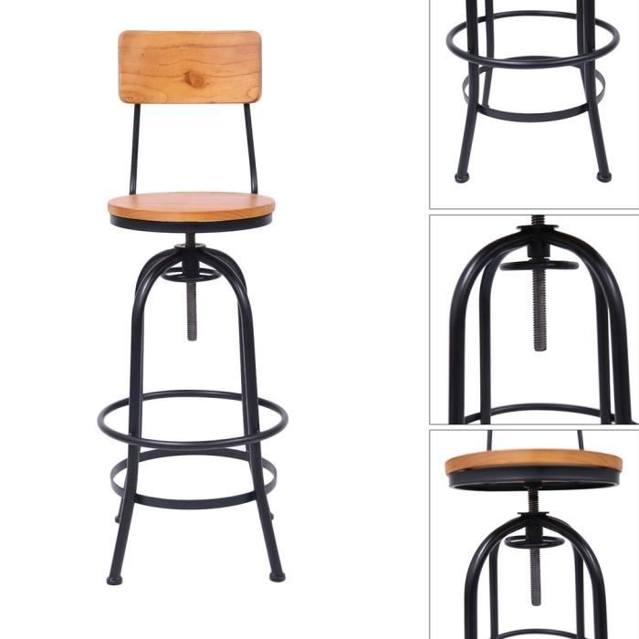 Tabouret de Bar avec dossier hauteur réglable - bois et 4 pied du fer avec  repose pied - Vintage chaise de maison - Cdiscount Maison