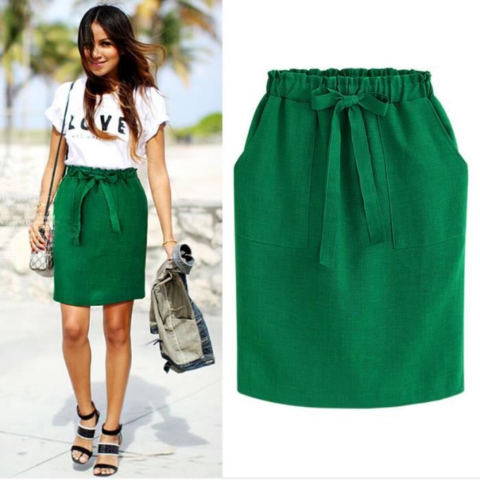 Jupe crayon mi longue en coton pour femmes Kaki Taille elastique Paquet de hanche Blanc Cdiscount Pret a Porter