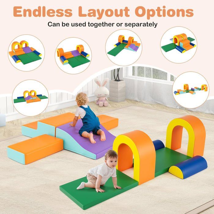GOPLUS Parcours Motricité Bébé 6 Pièces En Mousse 30D – Housse Chenille Antidérapante, Poignées – Jouet Montessori évolutif 1-10 Ans