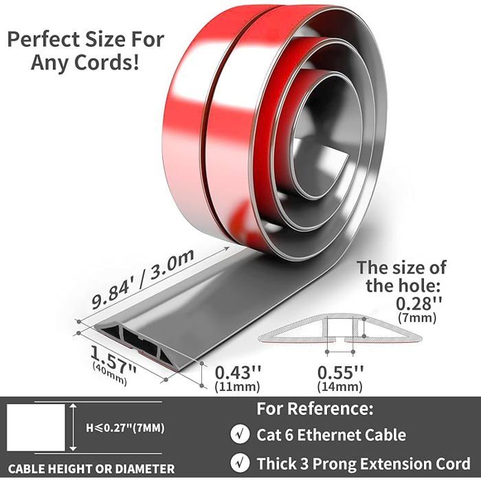 Cache Cable Sol, Petit Canal de câble Flexible, 3,0M x 4cm Goulotte ...