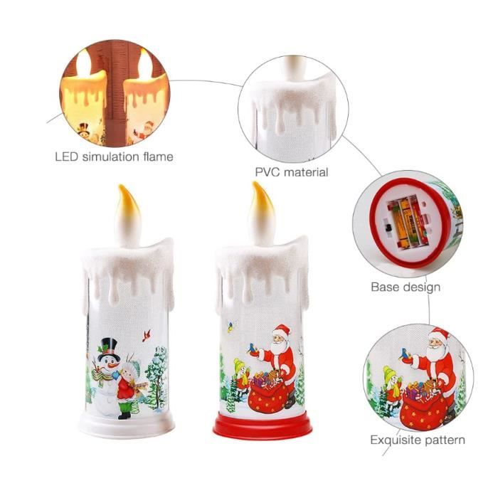 Bougies LED de Noël, 2 bougies de Noël LED, bougies sans flamme, Père Noël,  bonhomme de neige, pour décoration de Noël en intérieur