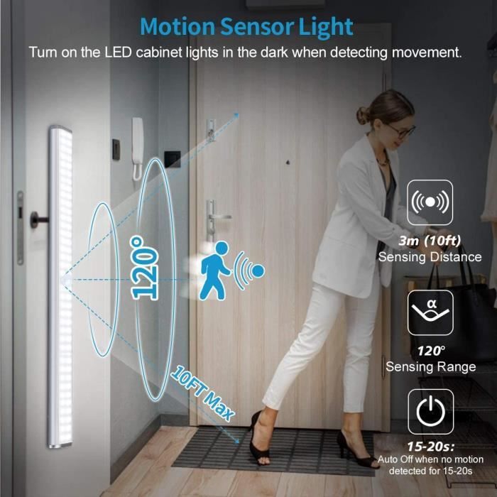 Lot De 2 Veilleuses LED Avec Détecteur De Mouvement - Rechargeable USB - Blanc - Neuf