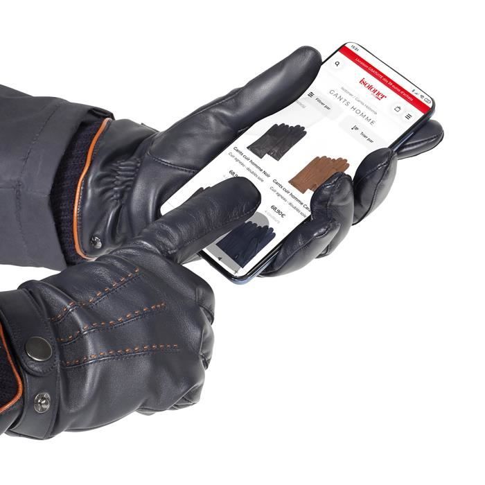 Isotoner Gants poignet elastique avec finition 3 baguettes marine homme