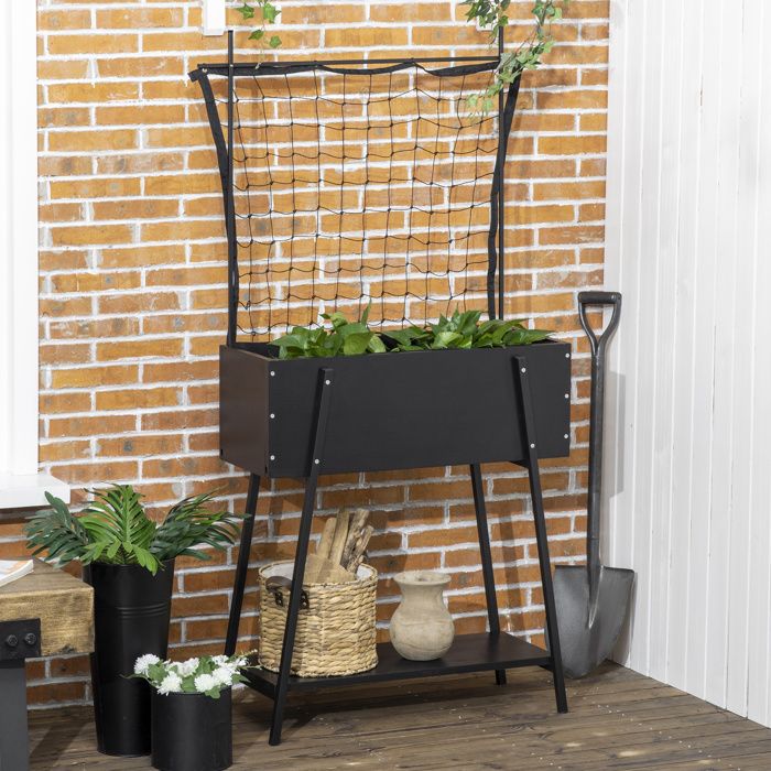 Jardinière Sur Pieds Outsunny - Potager En Bois Sapin Et Métal, Drainage Inclus - Noir