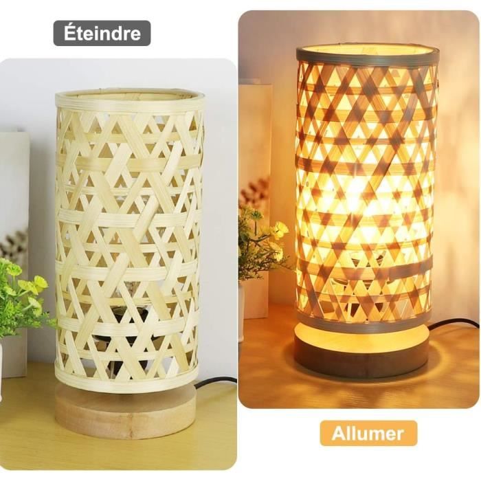 Lampe De Table En Bambou DLLT - Lampe De Chevet Lecture Lumière Chaude E27, Design Naturel Moderne