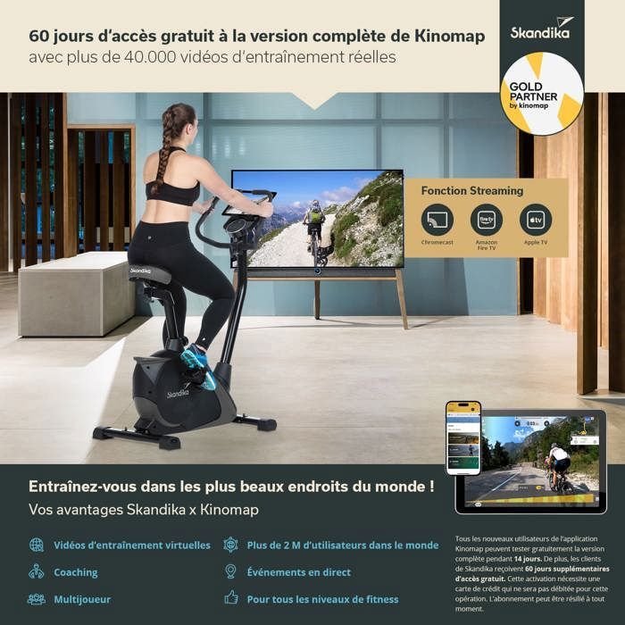 Vélo D'appartement Skandika Vinneren – Frein Magnétique 16 Niveaux, 11kg D'inertie, Bluetooth/Kinomap, Support Tablette