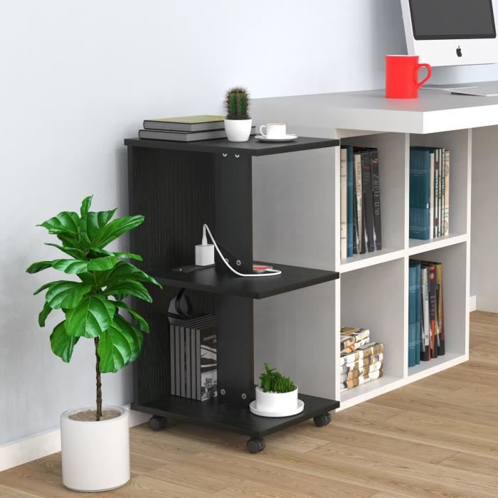 Table D'appoint Avec Recharge Intégrée - 2 Prises AC + 2 Ports USB, Panier Rangement, 40x40x49 Cm, Blanc