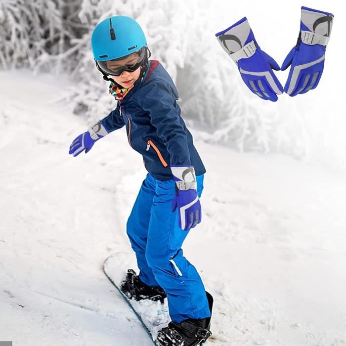 Gants de Ski Enfants Gants de Neige Snowboard Gants de Sport Chaud Hiver  Coupe-Vent Imperméable Gants Réglables pour Garçon 5-9 Ans