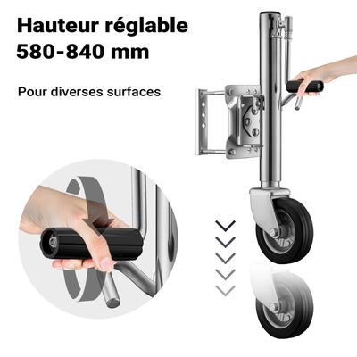 Wiltec Roue Jockey Remorque 600x250x50mm - Capacité 362kg - Tube Galvanisé DM 48mm Pour Caravane Camping-car