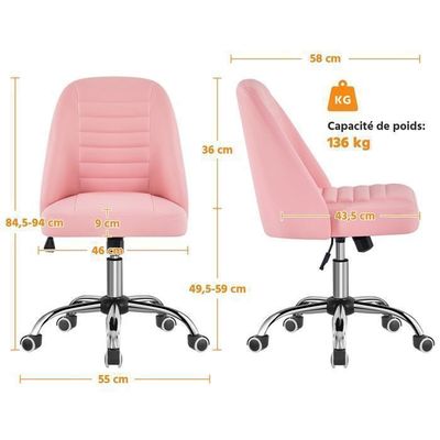 Chaise De Bureau Rose Similicuir Yaheetech - Fauteuil Ordinateur Avec Accoudoirs Détachables Et Hauteur Réglable Chaise Ordinateur Confortable 136 Kg