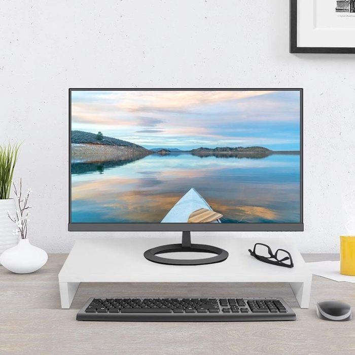 Support Surélevateur Pour écran D'ordinateur UKCOCO - Plateau Blanc En MDF épais 50x20cm - Rehausse Moniteur, PC Portable Ou TV - 4