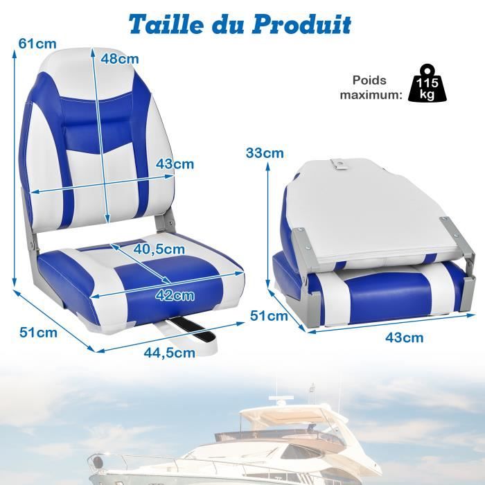 2 Sièges De Bateau VidaXL - Dossiers Pliables Avec Coussins - Bleu Et Blanc