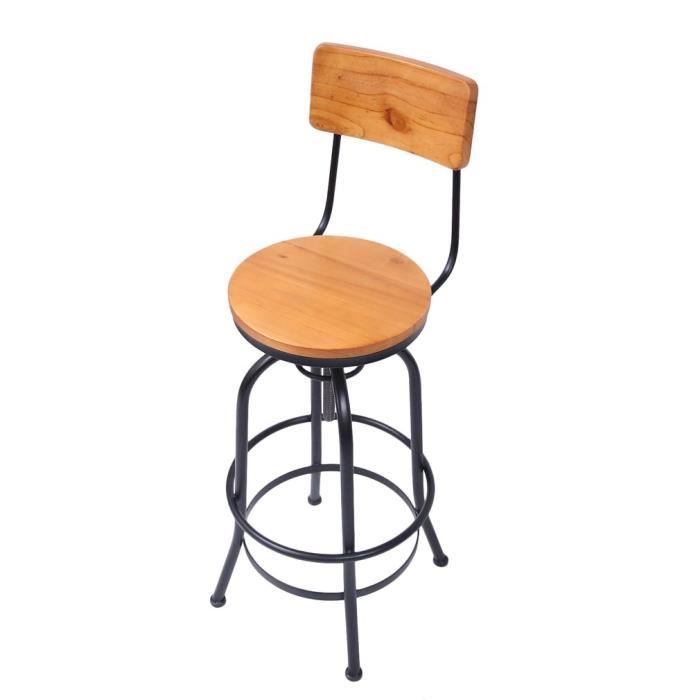 Tabouret de Bar avec dossier hauteur réglable - bois et 4 pied du fer avec  repose pied - Vintage chaise de maison - Cdiscount Maison