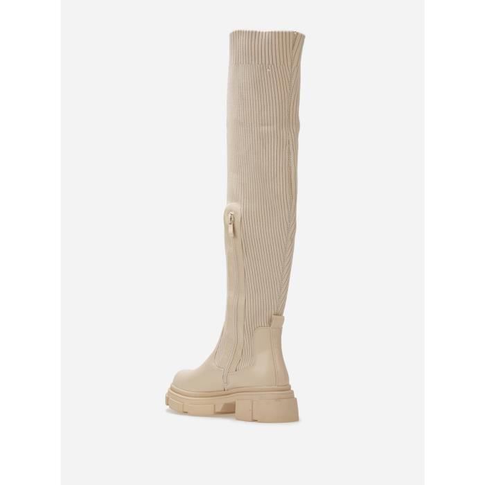 Cuissardes bi mati res semelle chuncky Beige Cdiscount Chaussures