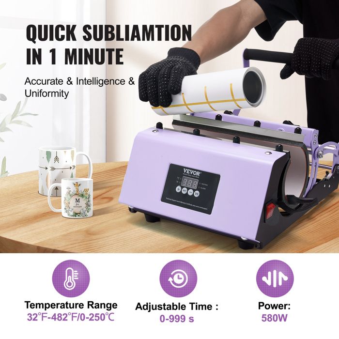 Presse à Chaud Pour Sublimation Sur Tasses VEVOR - 8 Gobelets Inclus - Capacité 30 Oz - 580W - Neuf