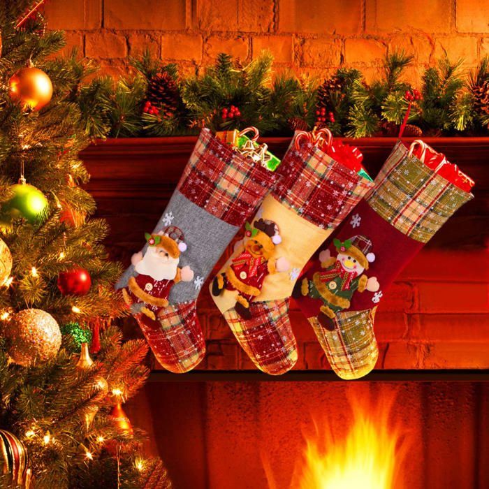 Chaussette De Noël Personnalisée Avec Nom - 29 Cm, Broderie Coton, Motifs Père Noël, Bonhomme De Neige, Renne…
