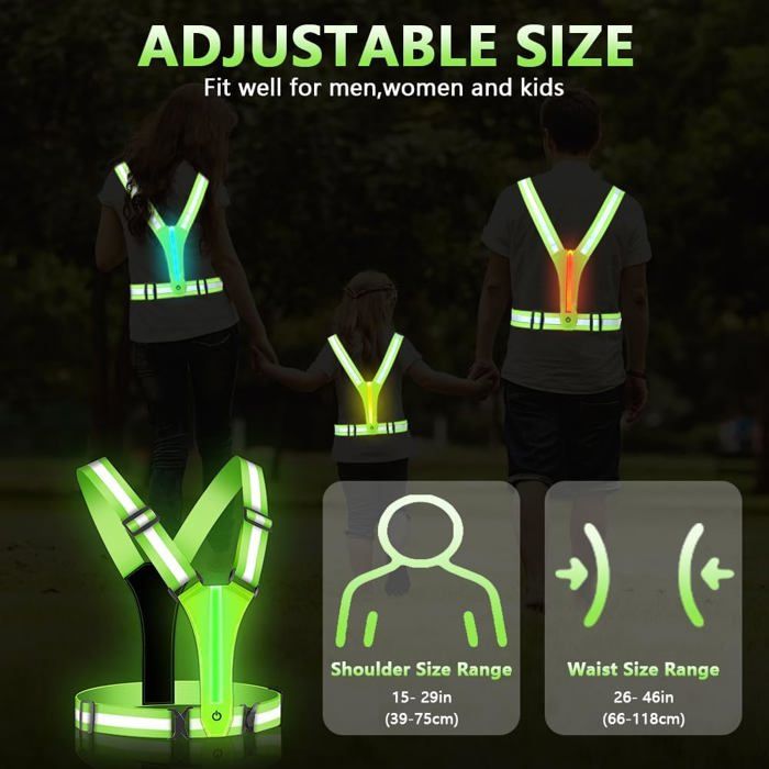 Gilet de Course Réfléchissant à LED, Équipement de Sécurité Élastique Réglable Gilet Lumineux à LED Parfait pour Courir, Marcher, Faire du Vélo