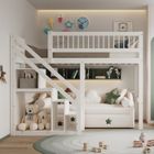 Lit mezzanine enfant - SUNFECILI - 90 x 200 cm - Bois massif - Blanc - Rangement intégré