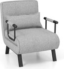 COSTWAY Fauteuil Convertible à Lit 1 Place, Fauteuil de Salon 4-en-1, Dossier Réglable en 6 Positions avec Oreiller Gris Clair