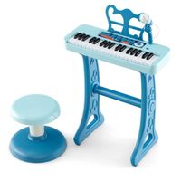 COSTWAY Piano pour Enfants 3 Ans 37 Touches avec Tabouret,Microphone Réglable et Pupitre de Musique Amovible Jouet de Piano Bleu