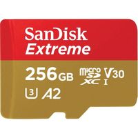 SanDisk Extreme Carte Memoire MicroSDXC 256 Go + Adaptateur SD avec Performances Applicatives A2 Jusqu'a 190 Mo/s/130 Mo/s, C