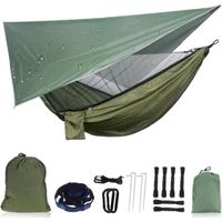 Hamac de Camping avec Moustiquaire 200kg Capacité de charge260 x 140cm Parachute Double Hamac en Tissu Portable pour Voyage Campi