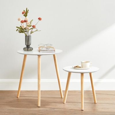 HOME DECO FACTORY Table Gigogne Ronde Verre Trempé Marron 50x50 Cm - Design Moderne