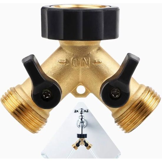 Lectorias Robinet Double Sortie Jaune – Répartiteur Eau 2 Voies Avec Interrupteurs Indépendants, Distributeur Y Pour Jardin, Machine à Laver, Arrosage
