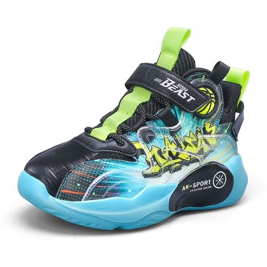Jawixu Basket Enfant Garcon Chaussures Garçon Basket Fille Sneakers Chaussure De Course Léger Chaussure Running Athlétiques Shoes Noir 28EU