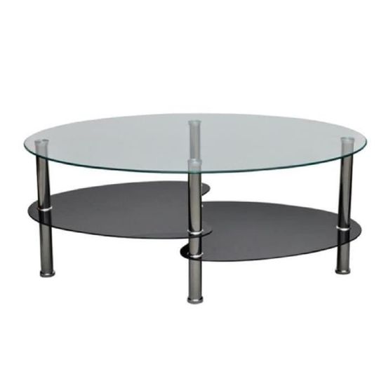 Table à café / Table basse à 3 couches de salon chambre ou bureau en Verre trempé + cadre en métal Noire Barcelone 90 x 45 x 43 cm