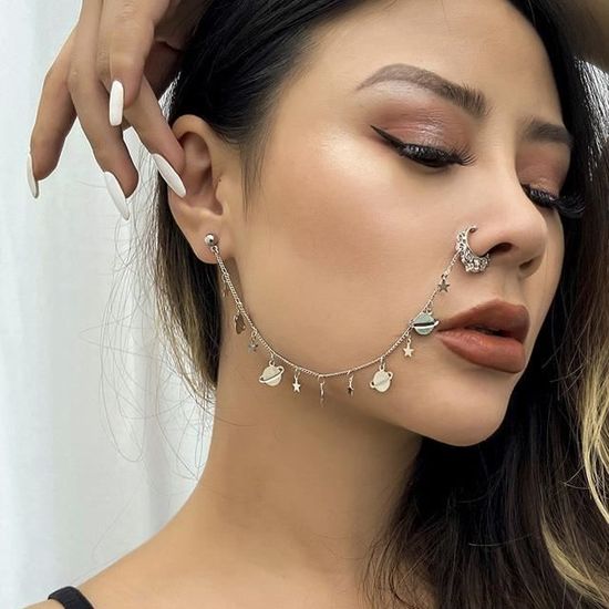 Piercing au nez,0042 SilverPince nez sans Piercing pour femmes, bijoux créatifs en perle