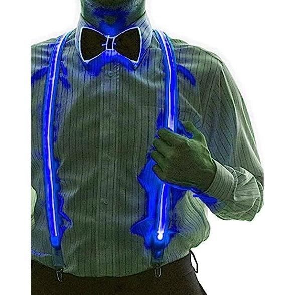 Bretelles Lumineuses LED Pour Homme - Avec Nœud Papillon Et Lunettes - 3 Modes Lumineux - Réglables - Pour Fête, Halloween, Sécurité - Batteries Incluses/remplaçables