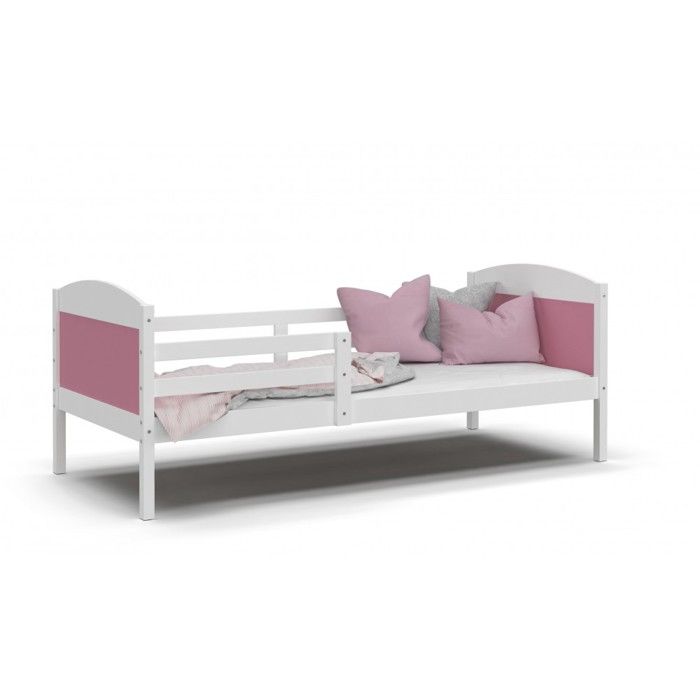 LIT ENFANT MATI 90x190 BLANC ROSE Livré avec sommier.