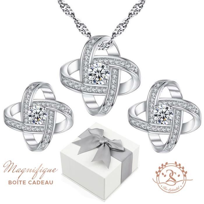 Magnifique Parure Tourbillon d'Amour Baignée dans l'OR Blanc. Coffret cadeau offert. Cadeau Femmes Noël, St Valentin. 2SPLENDID®