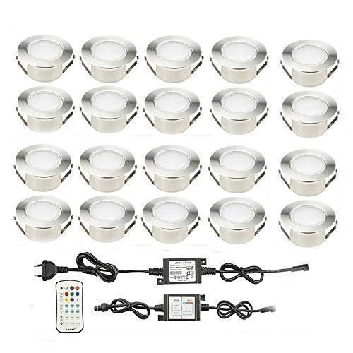 20x RGBWW Lampe de Spot A Led Encastrable Lampe de Sol Encastrer étanche IP67 12V 1.2W Ø61mm pour éclairage pour terrasse, patio, ja