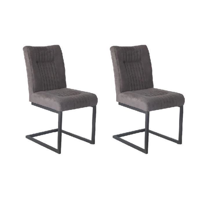 Lot de 2 Chaises velours gris et pieds métal noirs - VIVI