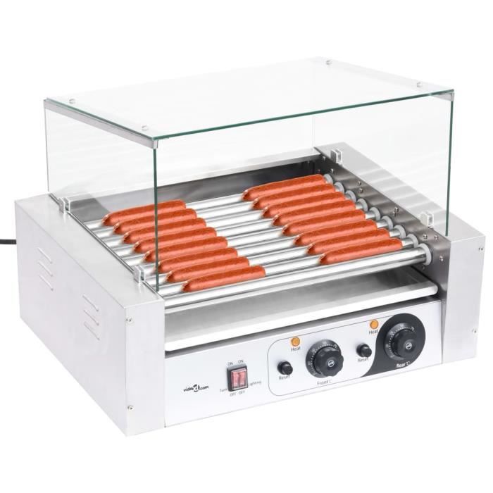 HMF© Machine à Hot Dog Décor - Grill à hot-dogs - Grill Électrique à 9 rouleaux avec couvercle en verre 1800 W ♕92953