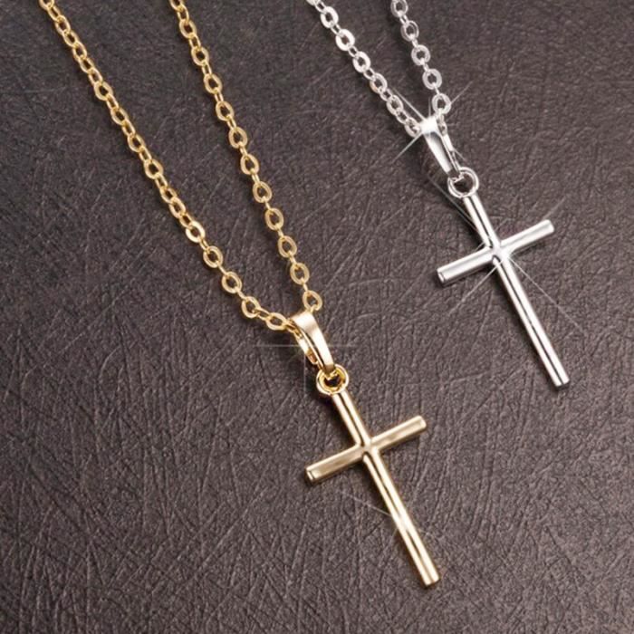 Collier en chaîne de croix pour femmes et hommes, simple, doré, pendentif de luxe, Crucifix à ornement chrétien, ca Gold -THJR5274