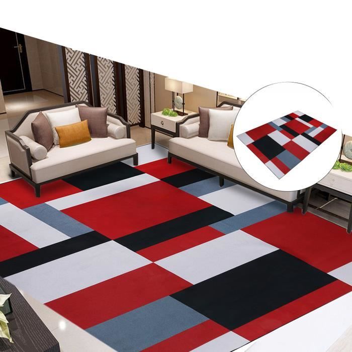 Tapis en polyester de antidérapants zone géométrique moderne pour chambre à coucher de salon rouge 120x170 cm