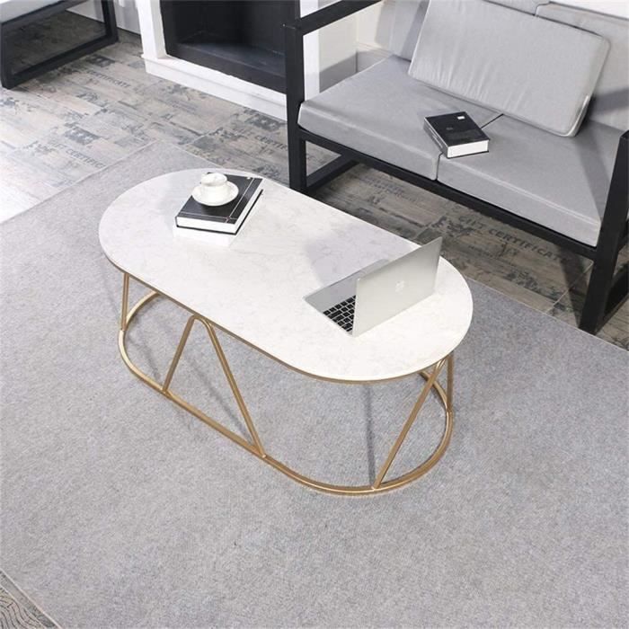 Tables de jardin Side Table Elliptique marbre Salon Desserte, Fer forgé Or Peinture de Cuisson en métal Plateau (Size : 100998