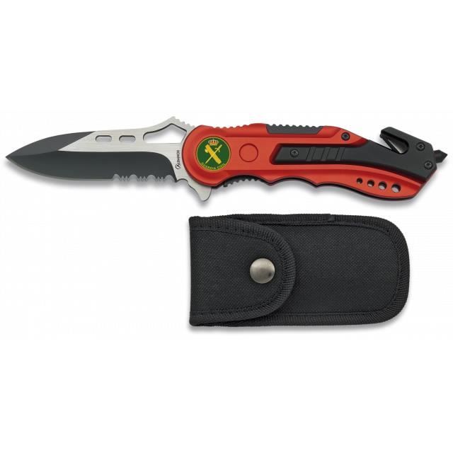 Couteau Albainox Security Guardia Civil Mango Tôle d'aluminium en acier inoxydable 8.1 Cm avec couteau, pointe brise-vitre, clip et