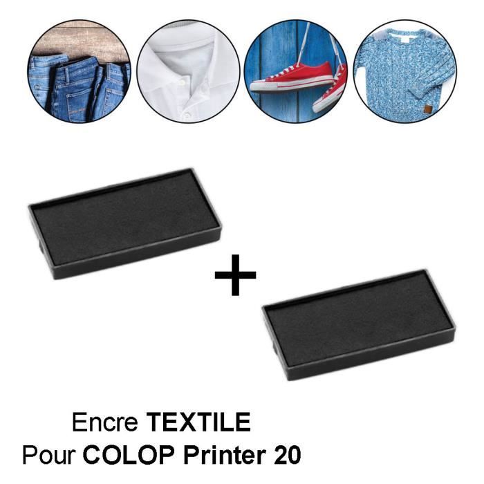 Lot de 2 Cassettes d'encre Textile pour vêtements E/20 recharge pour tampon COLOP Printer 20