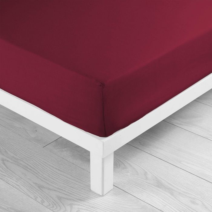 CDaffaires Drap housse bonnet 30 cm 2 personnes 180 x 200 cm uni 57 fils lina Bourgogne