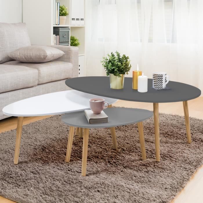 Lot de 3 tables basses gigognes GIGI laquées gris foncé blanc gris clair
