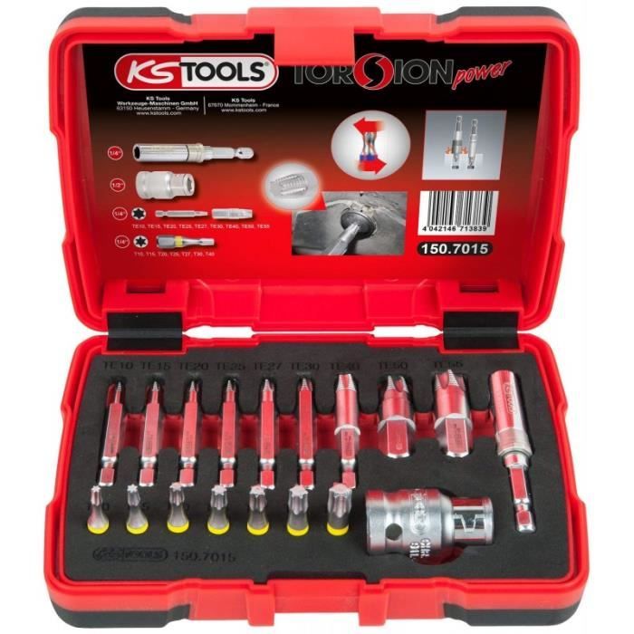 Jeu d'embouts KS TOOLS Torsion Power - Extraction pour vis TORX - 18 pcs - 150.7015