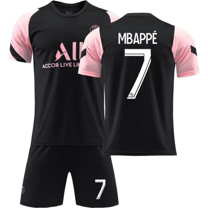 Maillot de Football 2122 T-Shirt de l'équipe Paris-Mbappé 7 Tenue de Training Noir Tenue de Formation Respirant pour Junior Enfant